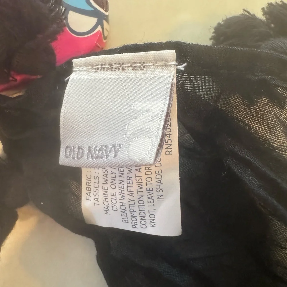 GUC Old Navy Solid Black Scarf with Pom Pom Tassels on all sides! - Picture 3 of 4